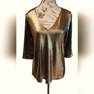 NWTMichael Khors antique brass blouse with open golden metal details on sleeves.